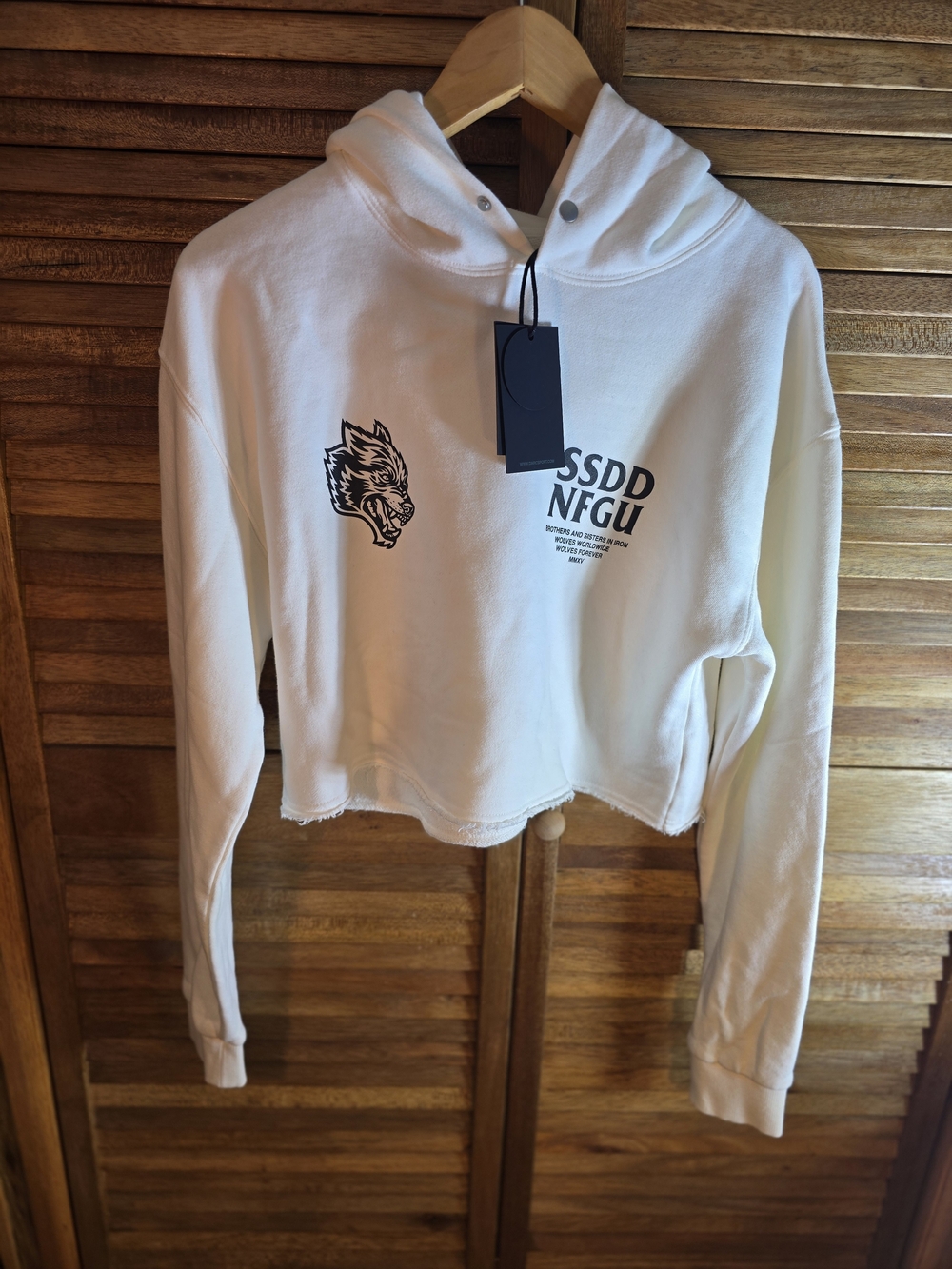 White Cropped Graphic Hoodie Top